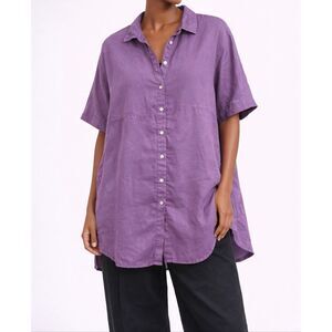 Lanhtropy button front top tunic boho lagenlook relaxed fit sz L/XL